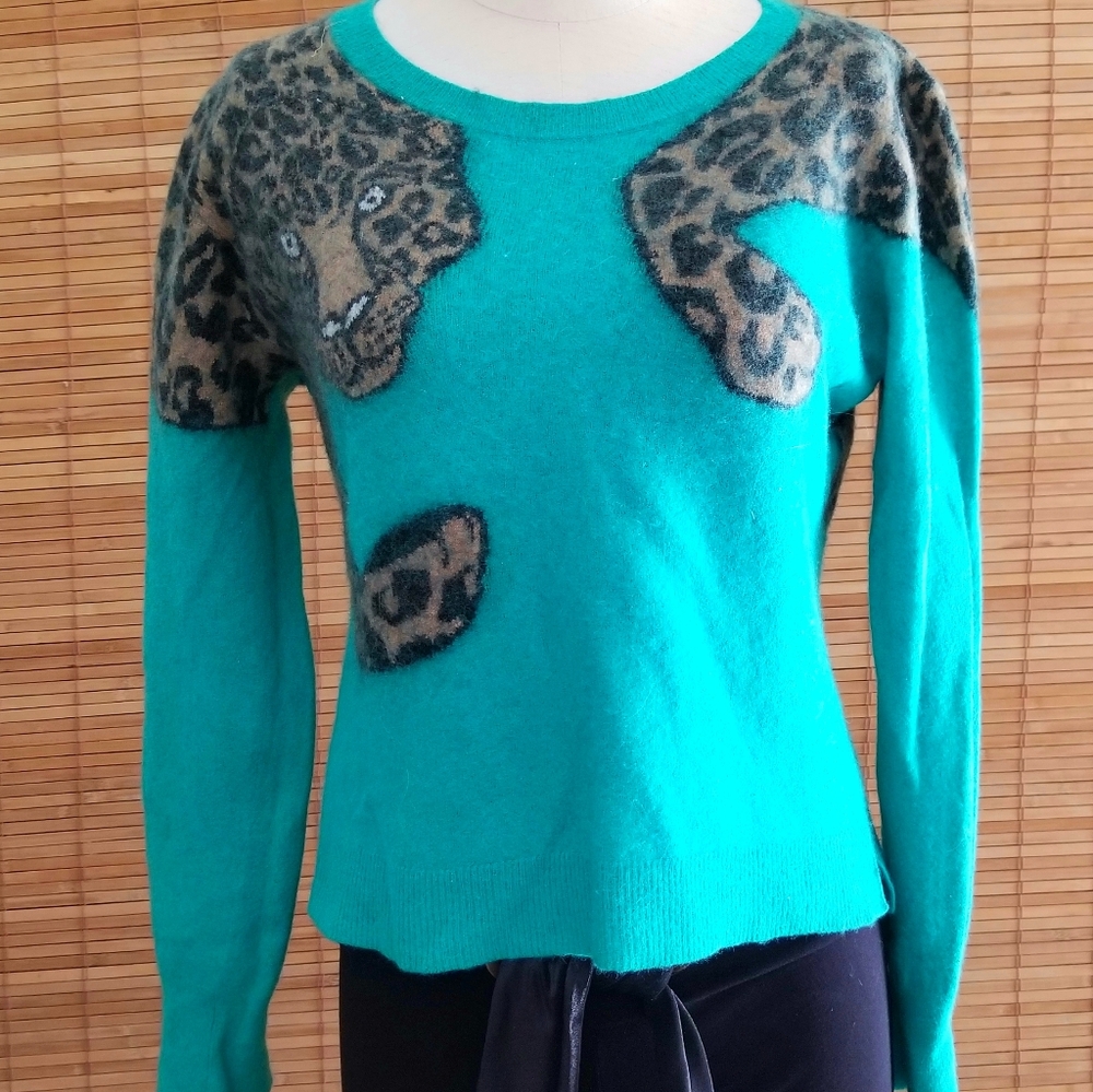 BCBG Emerald Leopard Cashmere Sweater